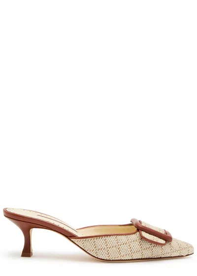 Manolo Blahnik Maysalebi 50 Raffia And Leather Mules In Neutral