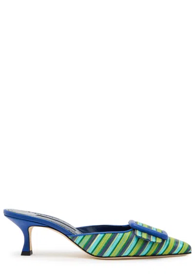 Manolo Blahnik Maysalebi 50 Striped Cotton And Leather Mules In Multi