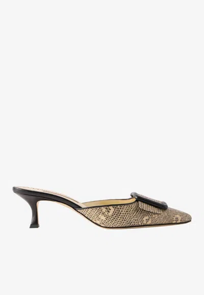 Manolo Blahnik Maysalebi 70 Buckle Mules In Brown