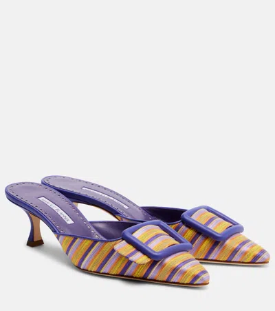Manolo Blahnik 50mm Maysalebi Striped Mule Pumps In Multi