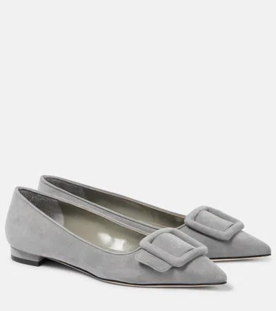 Manolo Blahnik Maysalepumpflat Suede Ballet Flats In Grey