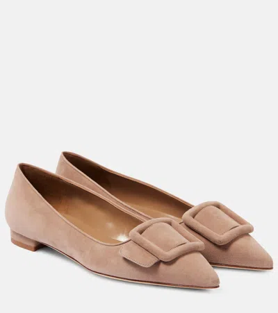 Manolo Blahnik Maysalepumpflat Suede Ballet Flats In Neutrals