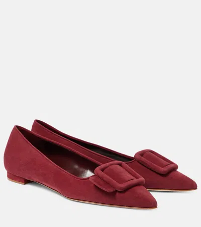 Manolo Blahnik Maysalepumpflat Suede Ballet Flats In Red