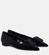 Manolo Blahnik Maysale Suede Buckle Ballerina Flats In Black