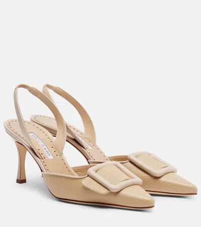 Manolo Blahnik Maysli Leather Buckle Halter Pumps In Neutral