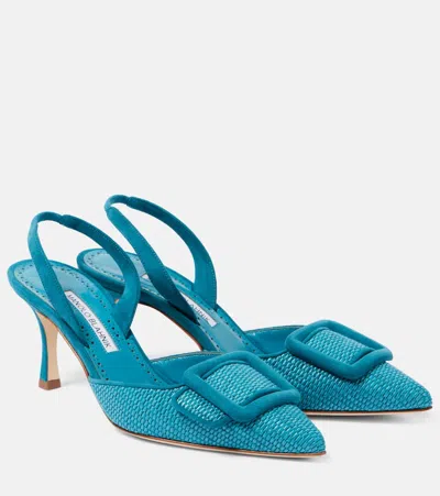 Manolo Blahnik Maysli 70 Raffia Slingback Pumps In Blue