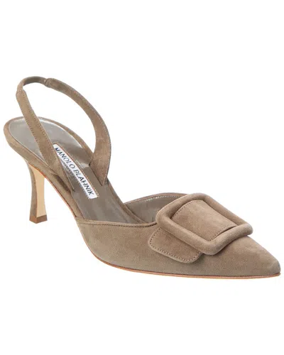 Manolo Blahnik Maysli 70 Suede Slingback Pump In Brown