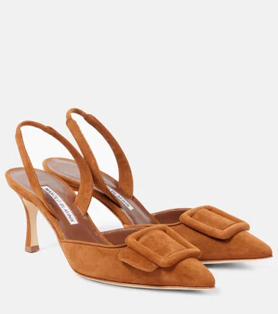 Manolo Blahnik Maysli 70 Suede Slingback Pumps In Brown