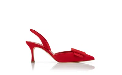 Pre-owned Manolo Blahnik Maysli $845 Red Suede 70mm Slingback Pumps And Authentic