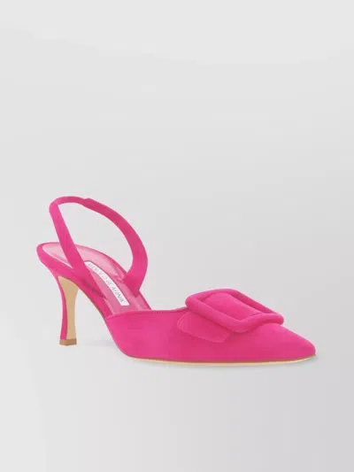 Manolo Blahnik Maysli Almond Toe Suede Buckle Pumps In Pflaume