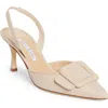 Manolo Blahnik Maysli Woven Buckle Slingback Pumps In Beige