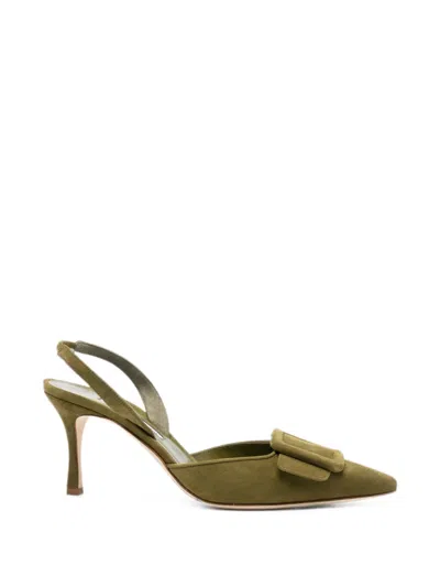 Manolo Blahnik Maysli Buckle-detail Heeled Pumps In Green