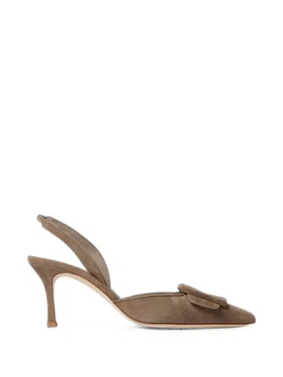 Manolo Blahnik Maysli Buckle-detail Slingback Pumps In Brown
