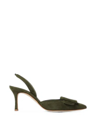 Manolo Blahnik Maysli Buckle-detail Suede Pumps In Green