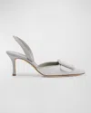 Manolo Blahnik Maysli 70 Buckled Suede Slingback Pumps In Light Grey