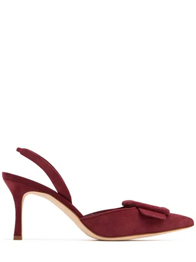 Pre-owned Manolo Blahnik Maysli Dark Red Suede 70mm Slingback Pumps Fw24