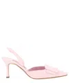 Manolo Blahnik Maysli Suede Buckle Halter Pumps In Pink