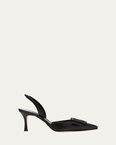 Manolo Blahnik Maysli Leather Buckle Halter Pumps In Black