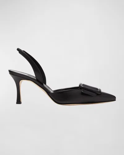 Manolo Blahnik Maysli Leather Buckle Halter Pumps In Black