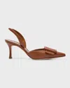 Manolo Blahnik Maysli Leather Buckle Halter Pumps In Brown