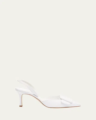 Manolo Blahnik Maysli Leather Buckle Halter Pumps In White
