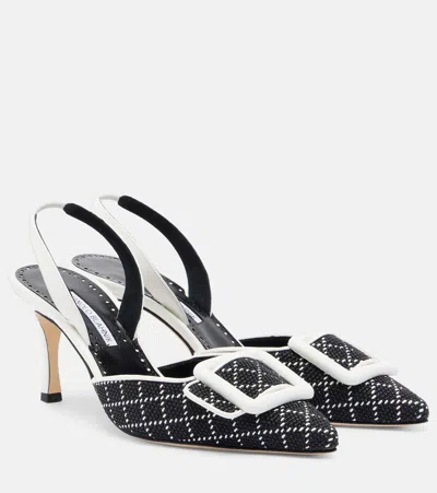 Manolo Blahnik Maysli Raffia-effect Slingback Pumps In Black