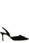 Manolo Blahnik 70mm Maysli Suede Slingback Pumps In Black