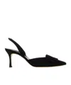 Manolo Blahnik 70mm Maysli Suede Slingback Pumps In Black