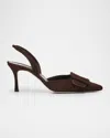 Manolo Blahnik Maysli Suede Buckle Halter Pumps In Brown