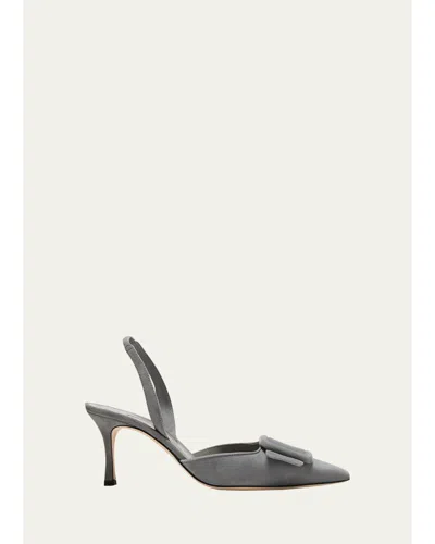 Manolo Blahnik Maysli Suede Buckle Halter Pumps In Gray