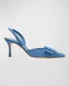 Manolo Blahnik Maysli Suede Buckle Halter Pumps In Navy