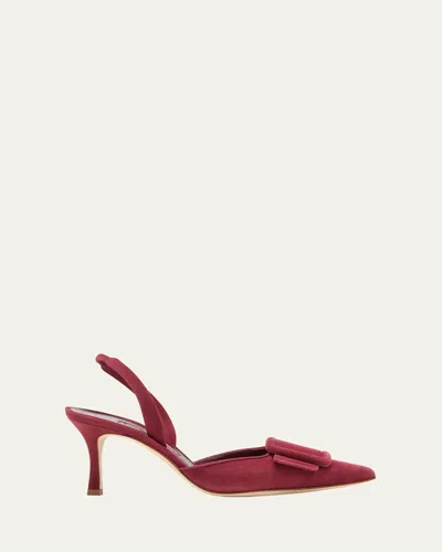 Manolo Blahnik Maysli 70 Velvet Slingback Pumps In Red