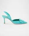 Manolo Blahnik Maysli Suede Buckle Halter Pumps In Turqoise