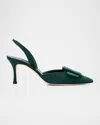 Manolo Blahnik Maysli Suede Buckle Slingback Pumps In Green