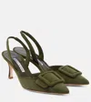 Manolo Blahnik Maysli Suede Bow Slingback Pumps In Green