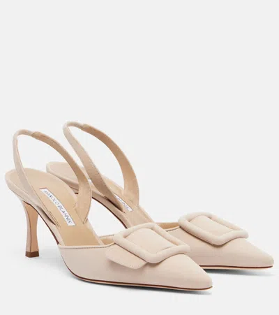 Manolo Blahnik Maysli Suede Slingback Pumps In Neutral