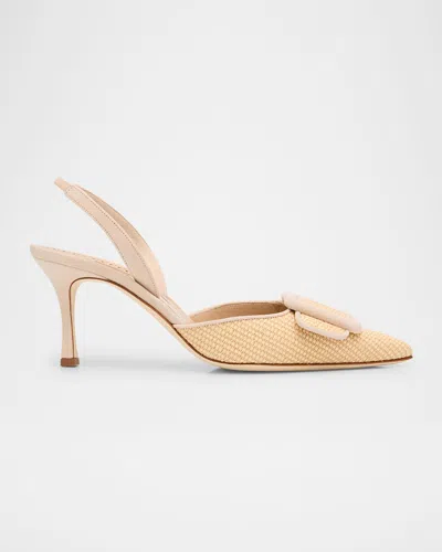 MANOLO BLAHNIK MAYSLI WOVEN BUCKLE SLINGBACK PUMPS