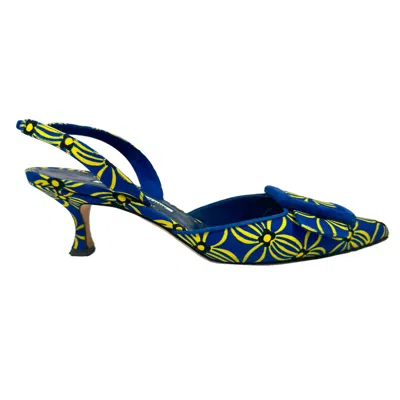 Manolo Blahnik Mayslibi 50 Embellished Floral-print Slingback Pumps In Multicolor Cotton