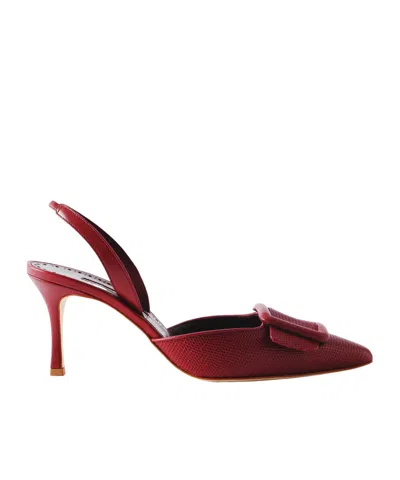 Manolo Blahnik Mayslibi 70 Lizard-effect Leather Slingback Pumps In Red