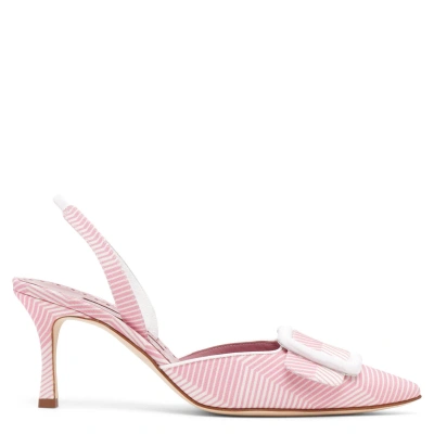 Manolo Blahnik Mayslibi 70 Pink Grosgrain Slinbacks