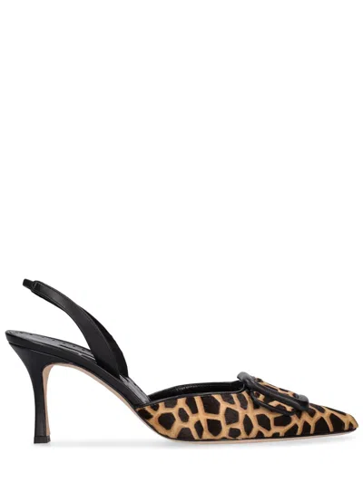 Pre-owned Manolo Blahnik Mayslibi Beige/black Leather 70mm Slingback Pumps