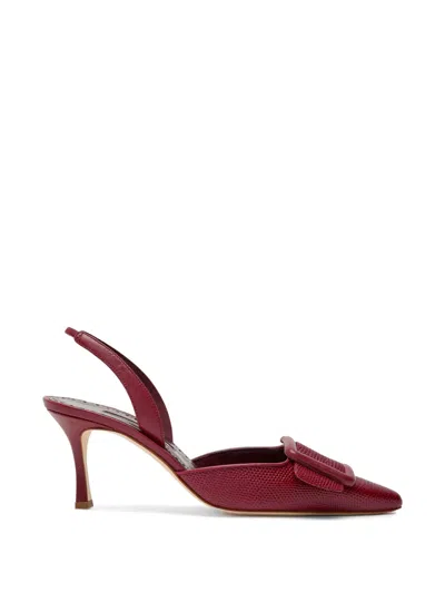 Manolo Blahnik Mayslibi Buckle-detail Heeled Pumps In Burgundy