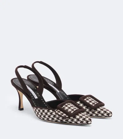 Manolo Blahnik Mayslibi Houndstooth Slingback Pumps In Black