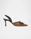 Manolo Blahnik Mayslibi Wool Buckle Slingback Pumps In Multi