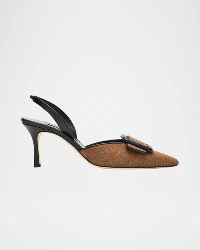 MANOLO BLAHNIK MAYSLIBI WOOL BUCKLE SLINGBACK PUMPS