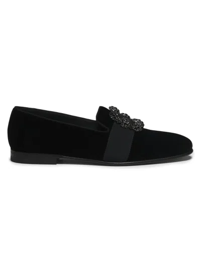 Manolo Blahnik Men's Carlton Crystal-buckle Loafers In Black