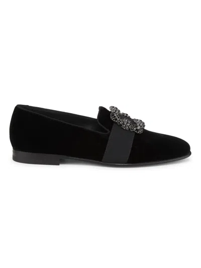 Manolo Blahnik Men's Carlton Crystal-buckle Loafers In Black