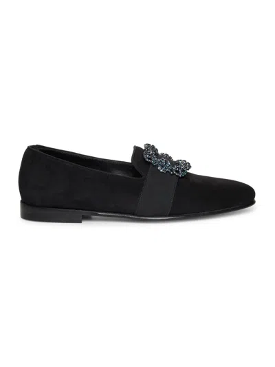 Manolo Blahnik Men's Carlton Crystal-buckle Loafers In Black