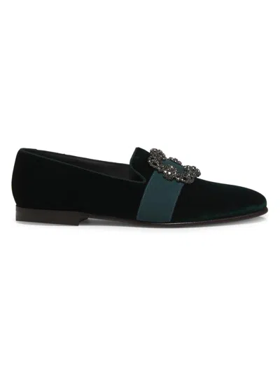 Manolo Blahnik Men's Carlton Crystal-buckle Loafers In Green