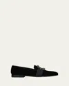 Manolo Blahnik Men's Carlton Square Crystal Buckle Velvet Loafers In Blck